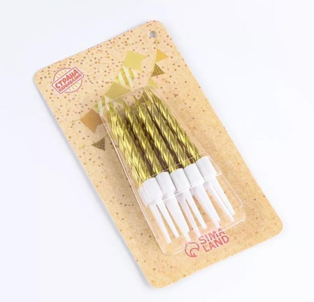 картинка Свечи в торт 5см 10 шт, золотой металлик от магазина Богатая