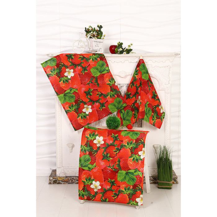 картинка Полотенце вафельное КЛУБНИКА, ЯБЛОКО (50см*60см) от магазина Богатая