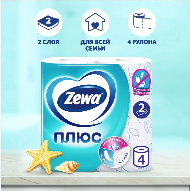 картинка Бумага туалетная ЗЕВА Плюс 2сл 4 рул. белая от магазина Богатая