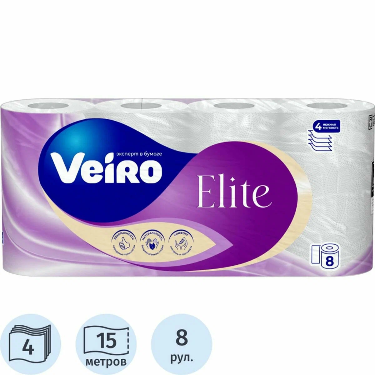 картинка Бумага туалетная Белая 4сл 8рул ЭЛИТ от магазина Богатая