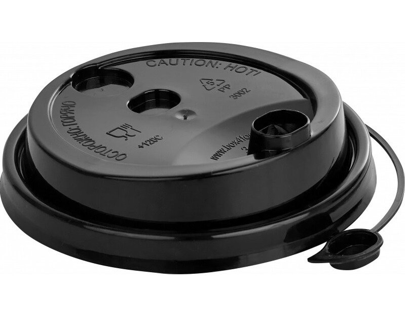 картинка Крышки НОВАЯ ФЛИП-ТОП для стаканов ЧЕРНАЯ 50шт d9см от магазина Богатая